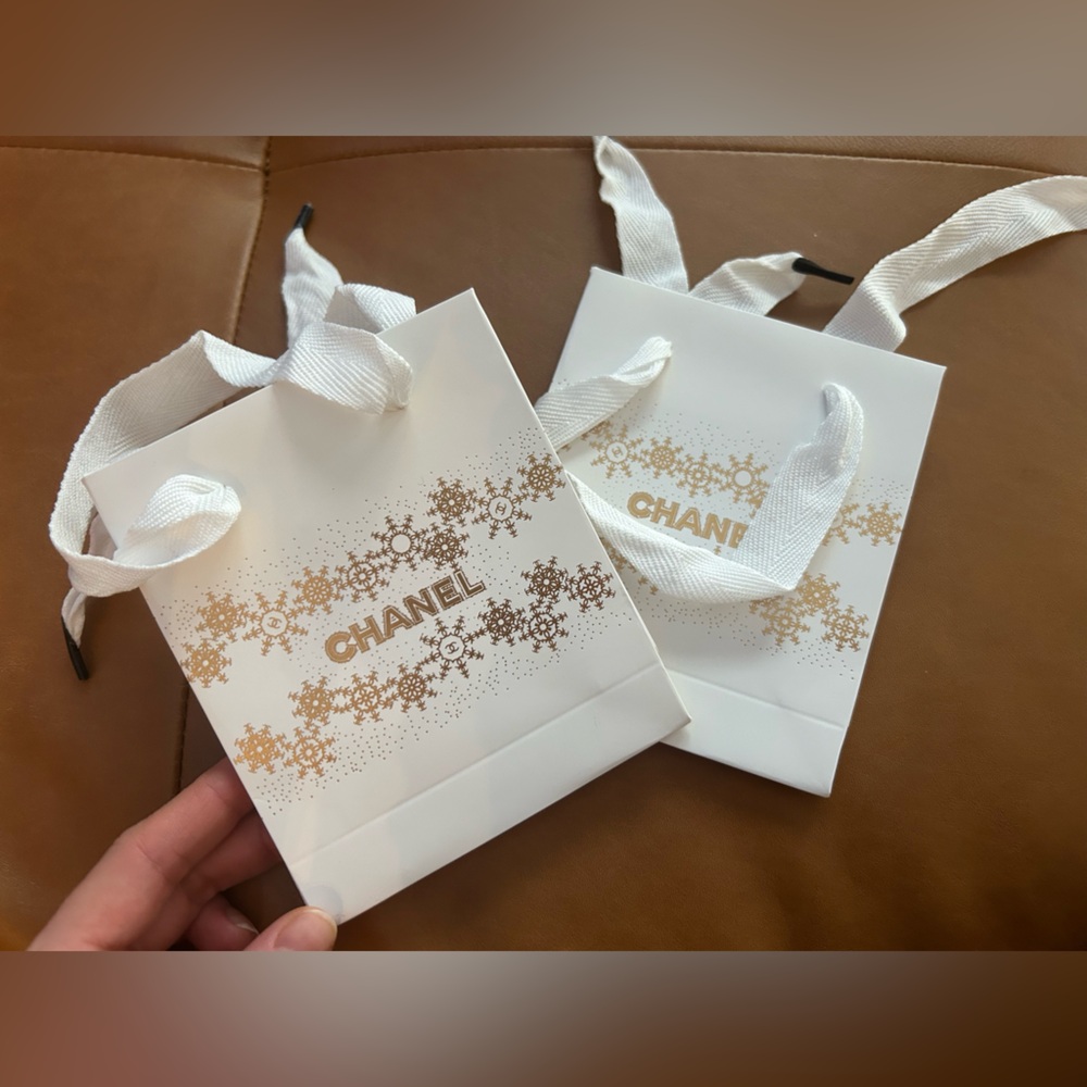 Two Small White And Gold Chanel Paper Bags Free With Purchase